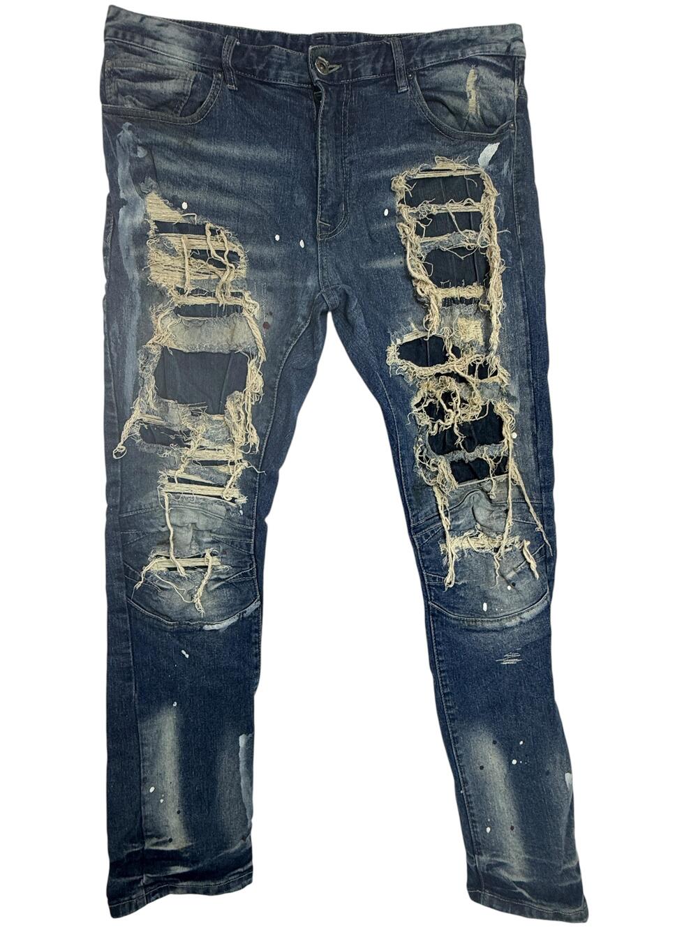 Smoke Rise Jeans Mens 36x32 Blue Slim Straight Distressed Stretch Denim
